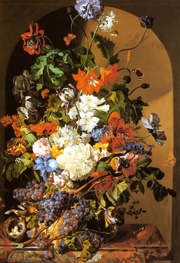 A Still Life with Flowers and Grapes - 利奥波德·辛诺格尔